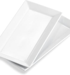 12 Inch Ceramic Serving Platters, White Rectangular Serving Trays/Dishes for Party Entertaining, Stackable Plates for Appetizers Desserts Baked Goods - Set of 2