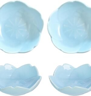 Beautiful 3 Inch Sakura Shaped Ceramics Seasoning Dishes/Tea Bag Holders/Ketchup Saucer/Appetizer Plates/Vinegar Spice Salad Soy Sushi Wasabi Seasoning Dipping Bowls, Blue, Set of 4