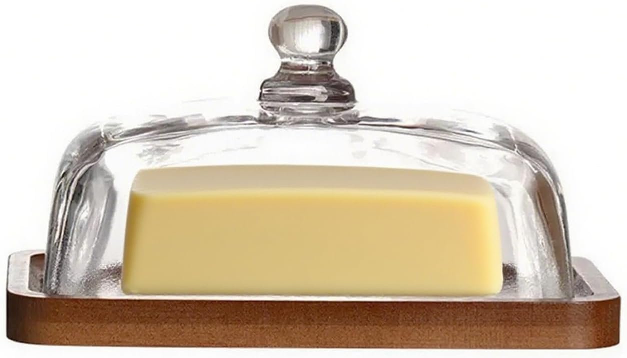 Glass Butter Dish with Lid, Airtight Cover for Fresh Butter, Clear Butter Keeper, Butter Tray, Large Butter Dish for Refrigerator and Countertop