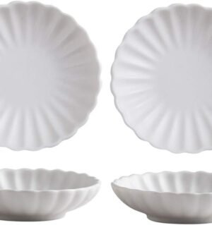 3.5 Inches Flower Shape Ceramic Sauce Dish,Mini Side Seasoning Dish,Condiment Dishes/Sushi Soy Dipping Bowl,Snack Serving Dishes,Porcelain Small Saucer Set(Set of 4)