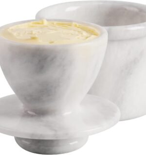 Marble Butter Keeper 4.25" Inches, White Handmade Butter Holder for Kitchen Counter Decor, Butter Crock with Water and Butter Crock for Kitchen