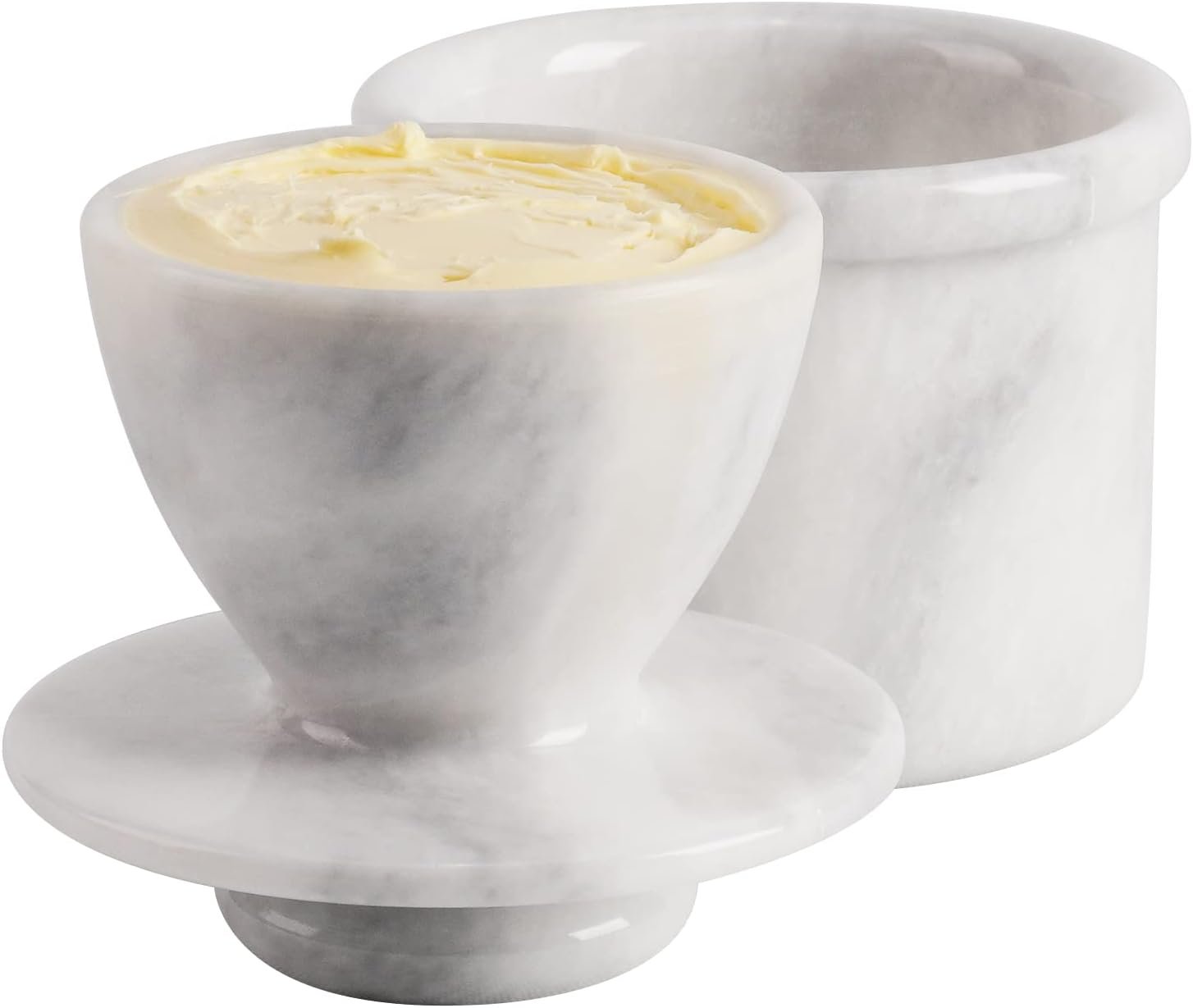 Marble Butter Keeper 4.25" Inches, White Handmade Butter Holder for Kitchen Counter Decor, Butter Crock with Water and Butter Crock for Kitchen