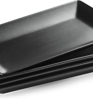 Ceramic Serving Platters Set of 4, Rectangular Serving Platters and Trays for Food, Sushi, 9.8 In Serving Dishes for Entertaining, Matte Black Serving Plate Halloween Table Decor