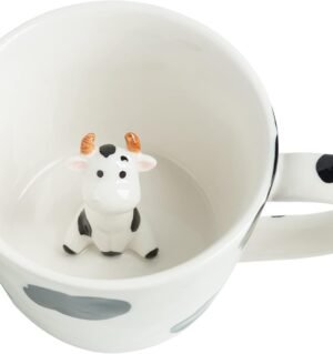 Cow Ceramic Cup Hidden 3D Animal Inside Mug,Cute Cartoon Handmade Figurine Mugs,Holiday and Birthday Gift for Coffee Milk Tea Lovers,12 OZ(White,Black)