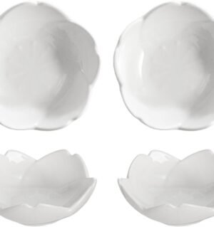 Beautiful 3 Inches Sakura Shaped Ceramics Seasoning Dishes/Tea Bag Holders/Ketchup Saucer/Appetizer Plates/Vinegar Spice Salad Soy Sushi Wasabi Seasoning Dipping Bowls, White/ Pink, Set of 4