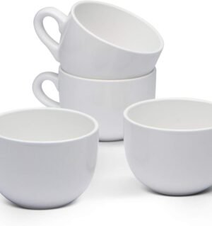Oversized Ceramic Coffee Mug with Handle - Large 22 oz Coffee Cup, Perfect for Latte, Cappuccino, Soup, Cereal - Ideal for Everyday Use - Ceramic Bowl Set, Large Coffee Mug Set (White 4 Pack)
