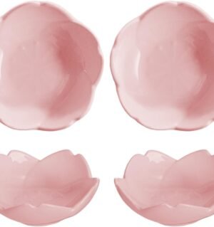 Beautiful 3 Inches Sakura Shaped Ceramics Seasoning Dishes/Tea Bag Holders/Ketchup Saucer/Appetizer Plates/Vinegar Spice Salad Soy Sushi Wasabi Seasoning Dipping Bowls, White/Pink, Set of 4