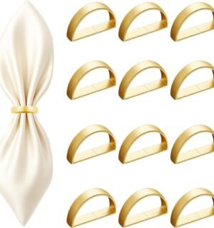 12 Pcs Stainless Steel Napkin Rings - Matt Gold Napkin Holder (Semicircle)