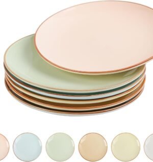 Dessert Plate Set of 6-8 Inch Colorful Ceramic Plates for Appetizer, Salad, Lunch - Modern Serving Dishes - Microwave, Oven and Dishwasher Safe - Assorted Candy Hue