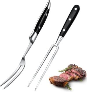 2 Pieces Carving Fork for Meat 12 Inch Kitchen Stainless Steel Serving Cooking with Wood Handle Classic Grill with Handle Xmas Black Barbecue BBQ Fork Carving Set