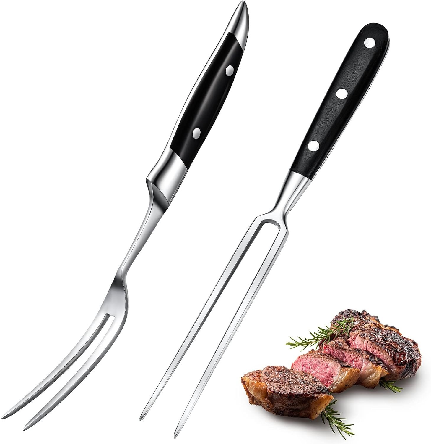 2 Pieces Carving Fork for Meat 12 Inch Kitchen Stainless Steel Serving Cooking with Wood Handle Classic Grill with Handle Xmas Black Barbecue BBQ Fork Carving Set