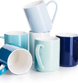 Coffee Mug, Porcelain 11 Oz Coffee Mugs Set of 6, Ceramic Coffee Cups with Handle for Coffee, Tea, Cocoa and Mulled Drinks - Multicolor, Cool Assorted Colors