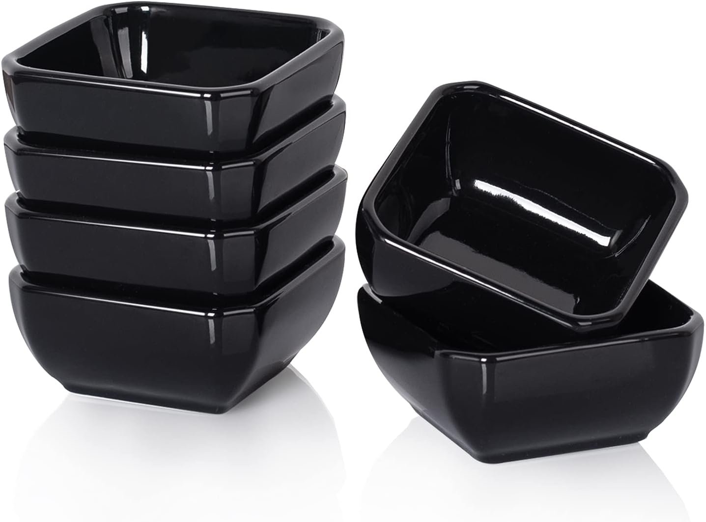 Ultra-Strong 3 Oz Ceramic Dip Bowls Set, Black Dipping Sauce Bowls/Dishes for Tomato Sauce, Soy, BBQ and other Party Supplies - Set of 6