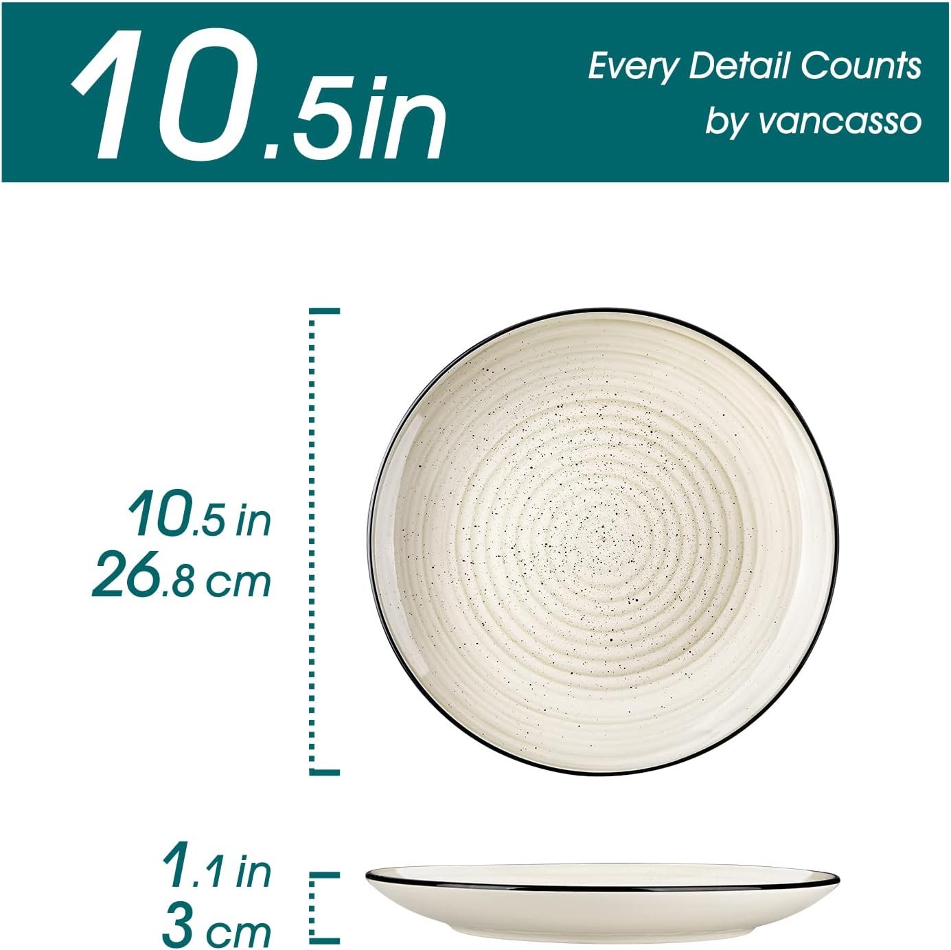 Dinner Plates Set of 6, 10.5 Inch Dish Set, Beige Ceramic Plates, Microwave & Dishwasher Safe - Image 2