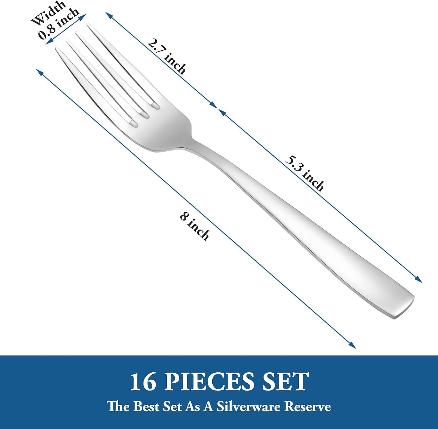 16 Piece Dinner Forks Set, Food Grade Extra-Fine Stainless Steel Dessert Salad Forks Silverware, Metal Forks for Home Kitchen Restaurant Hotel, 8 Inches, Mirror Finish & Dishwasher Safe - Image 2