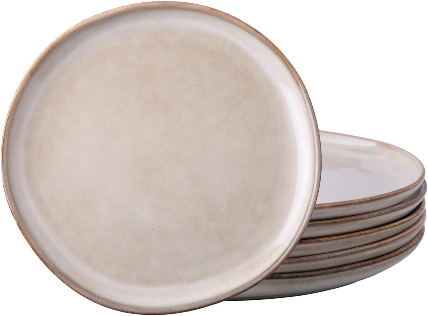 Ceramic Dinner Plates Set of 6, 10.5 Inch Handmade Reactive Glaze Stoneware Plates, Rustic Shape Dinnerware Dish Set for Kitchen, Microwave & Dishwasher Safe, Scratch Resistant-Cappuccino