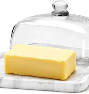 Marble Butter Dish with Lid, Wide Butter Holder, 7.2"L x 5"W