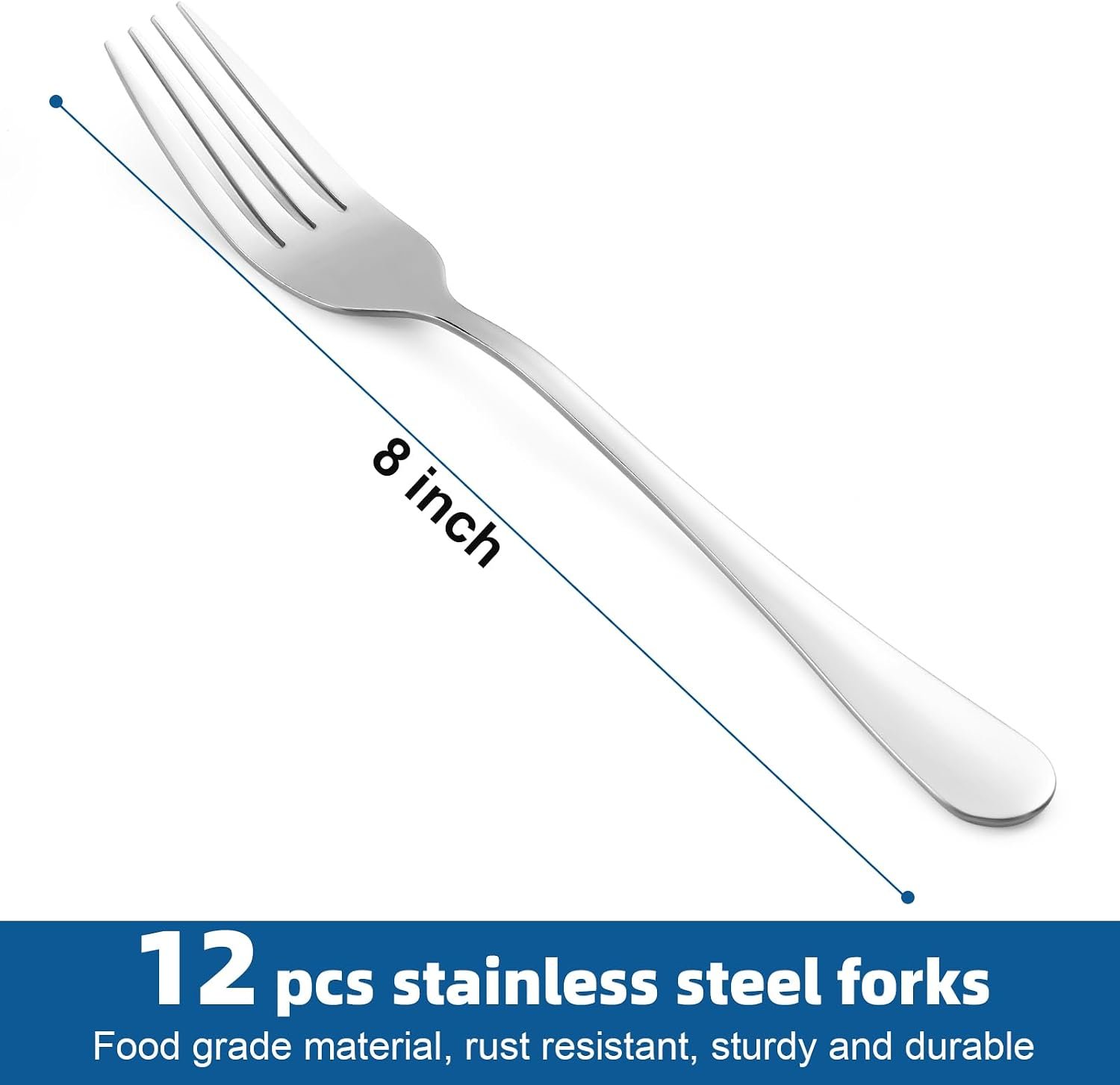 12 Piece Dinner Forks Set, Food-Grade Stainless Steel Forks Silverware, Cutlery Forks, Dessert Forks, Metal Forks for Home, Kitchen or Restaurant, Mirror Polished, Dishwasher Safe - 8 Inch - Image 2