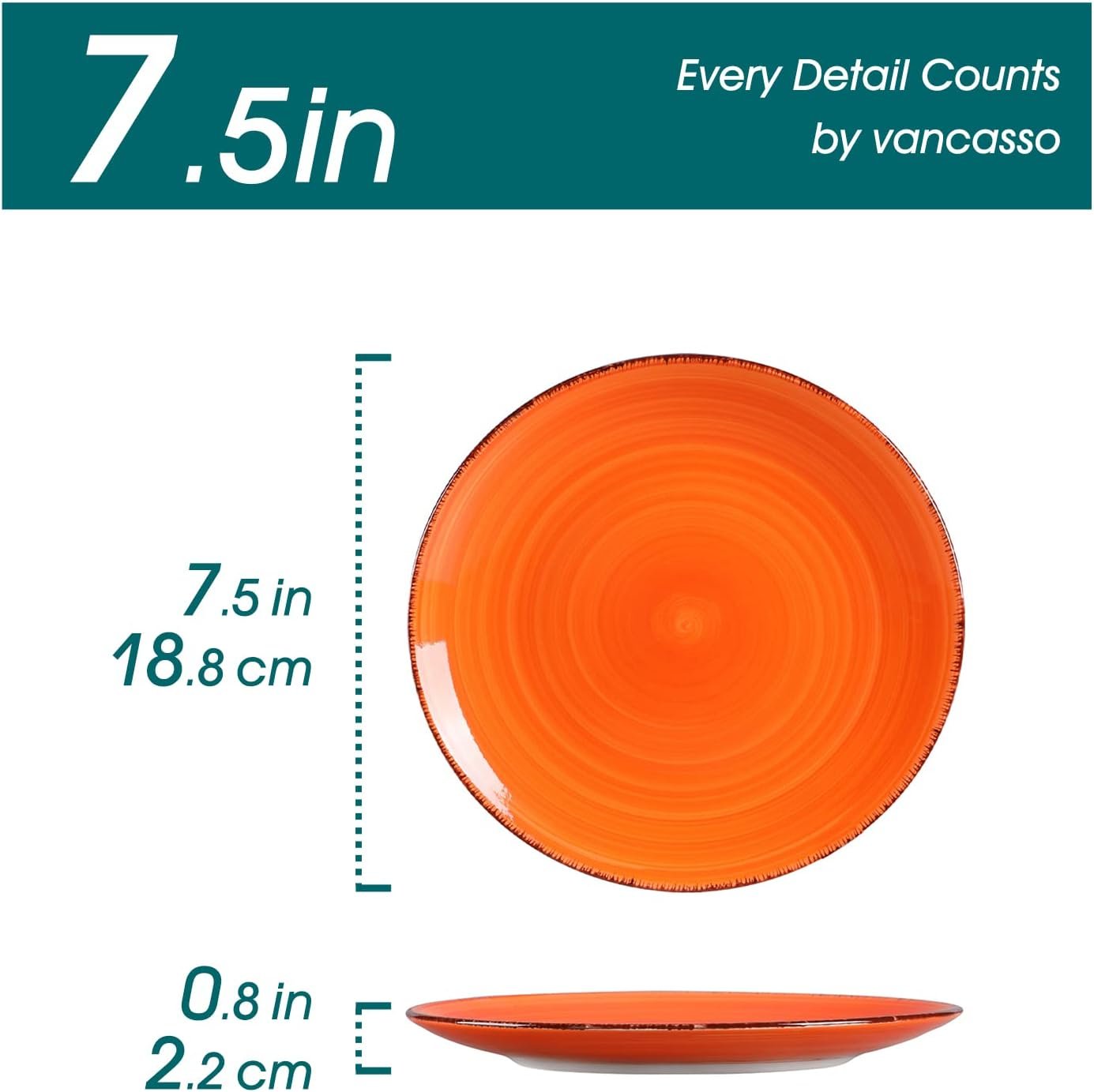 Muticolor Salad Plate Set of 6, 7.5 Inch Ceramic Dessert Plate, Dishwasher and Microwave Safe - Image 2