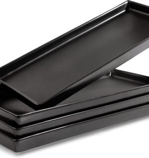 Matte Black Ceramic Serving Platters (14 x 6 Inch Rectangle Plates) Serving Dishes for Entertaining, Food, Appetizers, Desserts, Cheese Board, Charcuterie, Sushi - Set of 4 Party Trays
