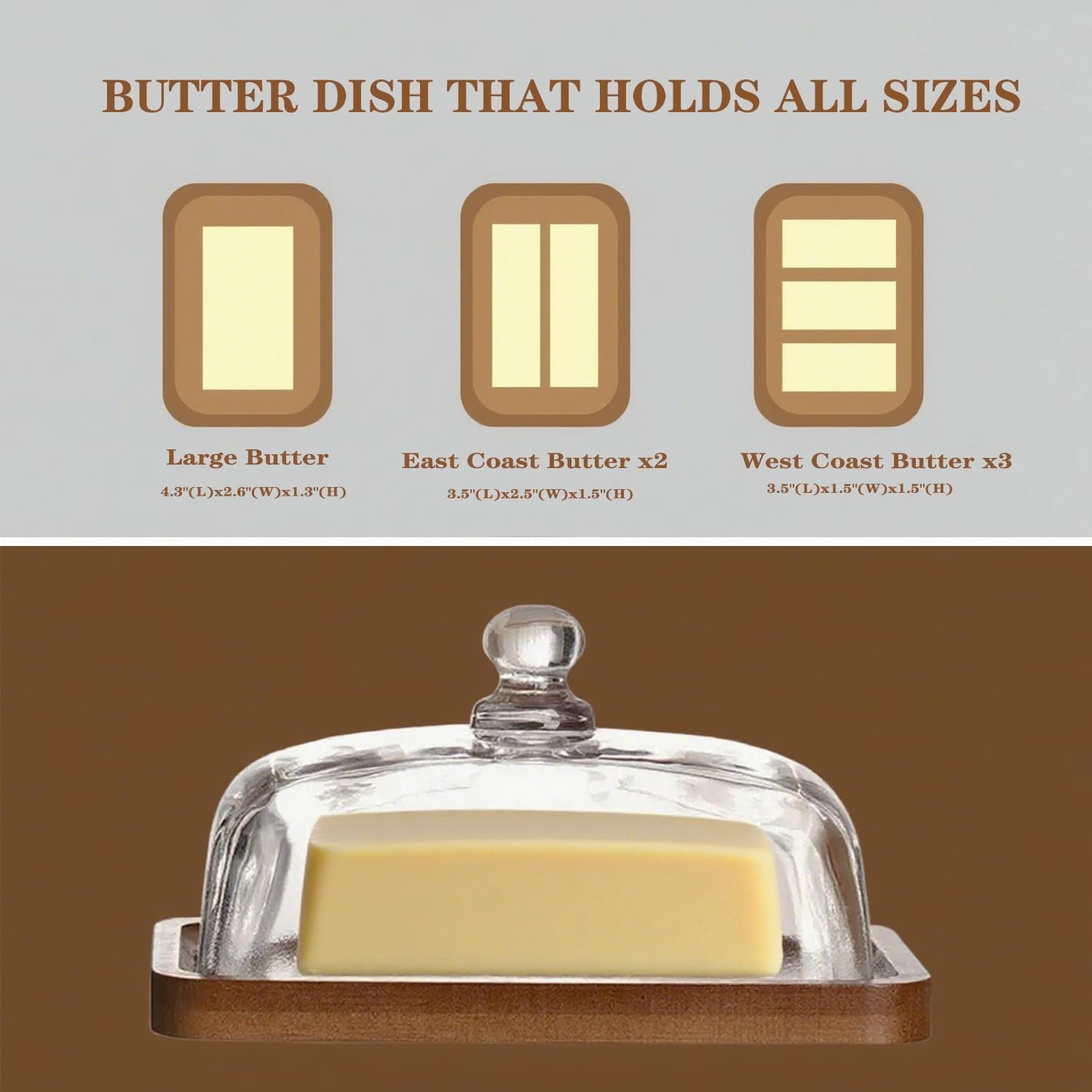 Glass Butter Dish with Lid, Airtight Cover for Fresh Butter, Clear Butter Keeper, Butter Tray, Large Butter Dish for Refrigerator and Countertop - Image 2