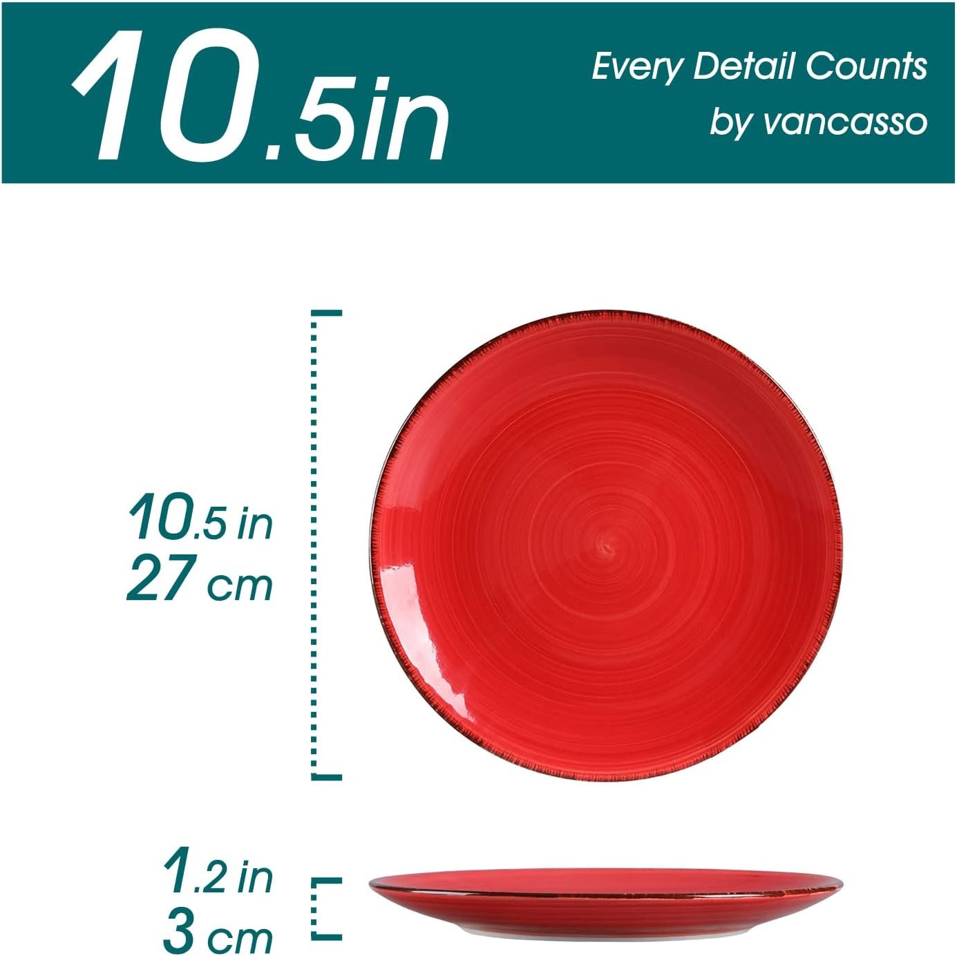 Dinner Plates, 10.5 Inch Ceramic Plates, Microwave, Oven and Dishwasher Safe Plates Set of 6 - Assorted Colors - Image 2