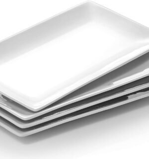 12" Rectangle Plates Set of 4 - White Serving Platters for Party, Wedding, and Entertaining - Rectangular Serving Trays Dishes for Steak, Taco, Sushi, Appetizer, Cake - Dishwasher & Oven Safe