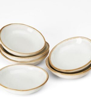 Soy Sauce Dishes of 6, Oval Dipping Sauce Cups/Bowls/Dishes for Kitchen, 2.1oz Ceramic Small Bowls for Side Dishes, Appetizers, Snacks, and Sushi, Reactive Glaze, Cappuccino White