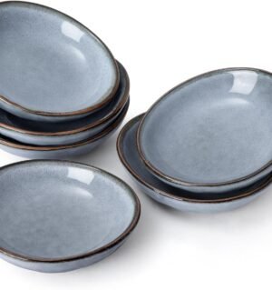 Soy Sauce Dishes of 6, Oval Dipping Sauce Cups/Bowls/Dishes for Kitchen, 2.1oz Ceramic Small Bowls for Side Dishes, Appetizers, Snacks, and Sushi, Reactive Glaze, Dishwasher Safe, Blue
