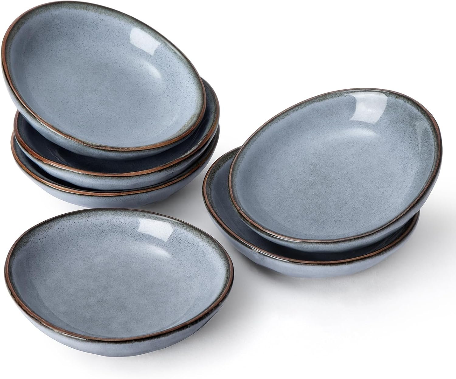 Soy Sauce Dishes of 6, Oval Dipping Sauce Cups/Bowls/Dishes for Kitchen, 2.1oz Ceramic Small Bowls for Side Dishes, Appetizers, Snacks, and Sushi, Reactive Glaze, Dishwasher Safe, Blue