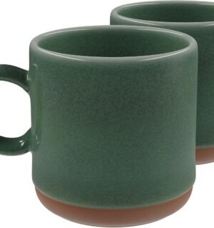 Coffee Mug | Set of 2 | 4-Inch Stoneware Cup for Coffee, Tea, Latte, and Hot Chocolate | Coffee & Breakfast Bar, Kitchen Cups | Dishwasher and Microwave Safe (Green)