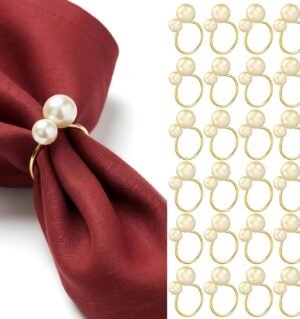 100 Pcs Pearl Napkin Rings, Gold Table Napkin Holder Buckles for Dining Table Setting, Christmas Wedding Party Supplies