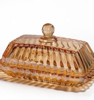 Vintage Covered Glass Butter Dish with Lid, Retro Amber Butter Holder