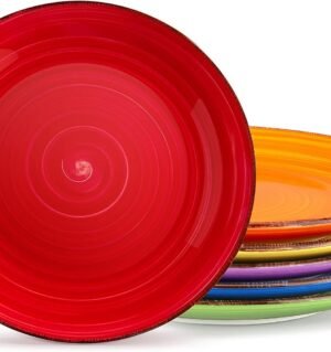 Dinner Plates, 10.5 Inch Ceramic Plates, Microwave, Oven and Dishwasher Safe Plates Set of 6 - Assorted Colors