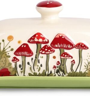 Ceramic Butter Dish with Lids, Mushroom Butter Containers, White