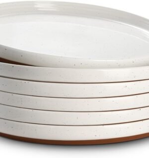 10.5" Large Dinner Plates Set of 6, Ceramic Salad Plate, Microwave, Oven & Dishwasher Safe, Moon-White Design Perfect for Party Dessert, Wedding Appetizer, Birthday, Mothers Day Gifts