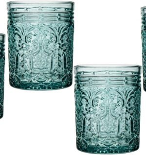 Old Fashioned Whiskey Glasses, Drinking Glasses, Vintage Decor, Glass Cups, Water Glasses, Cocktail Glasses  Collection, 12oz, Seafoam, Set of 4