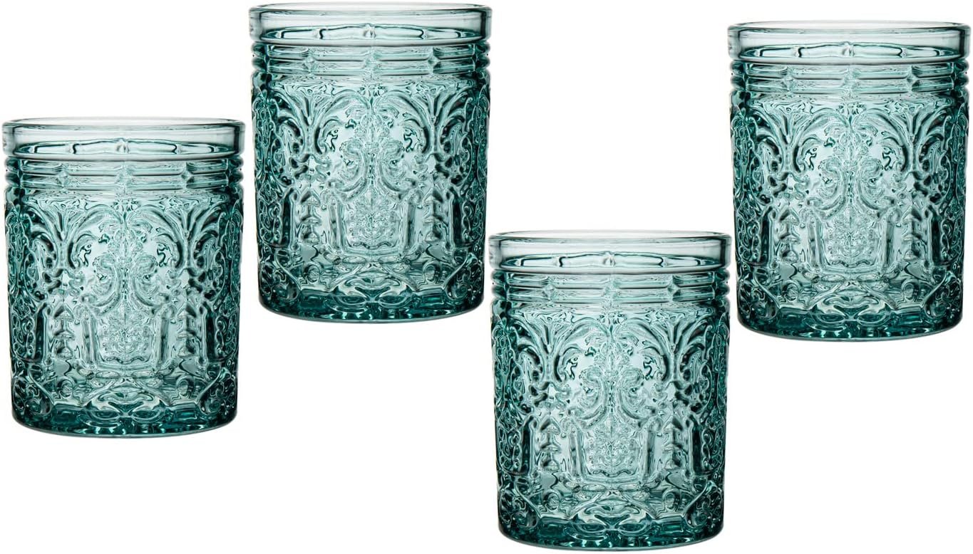 Old Fashioned Whiskey Glasses, Drinking Glasses, Vintage Decor, Glass Cups, Water Glasses, Cocktail Glasses Collection, 12oz, Seafoam, Set of 4