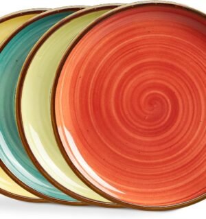Porcelain Plates Set 10.5 inch Large Dinner Plates for Salad Dessert Ceramic Serving Plate Set of 4, Microwave and Dishwasher Safe