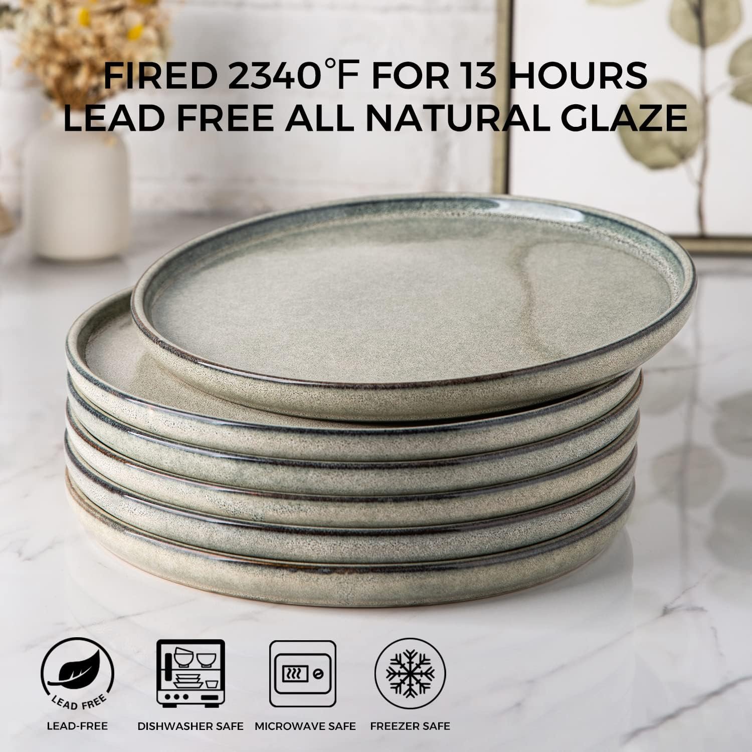 Dinner Plates Set of 6, 10.5 Inch Reactive Glaze Ceramic Plates Set, Microwave, Dishwasher Safe, Scratch Resistant, Modern Large Dinnerware Dishes Set Kitchen Stoneware Plates - Image 2