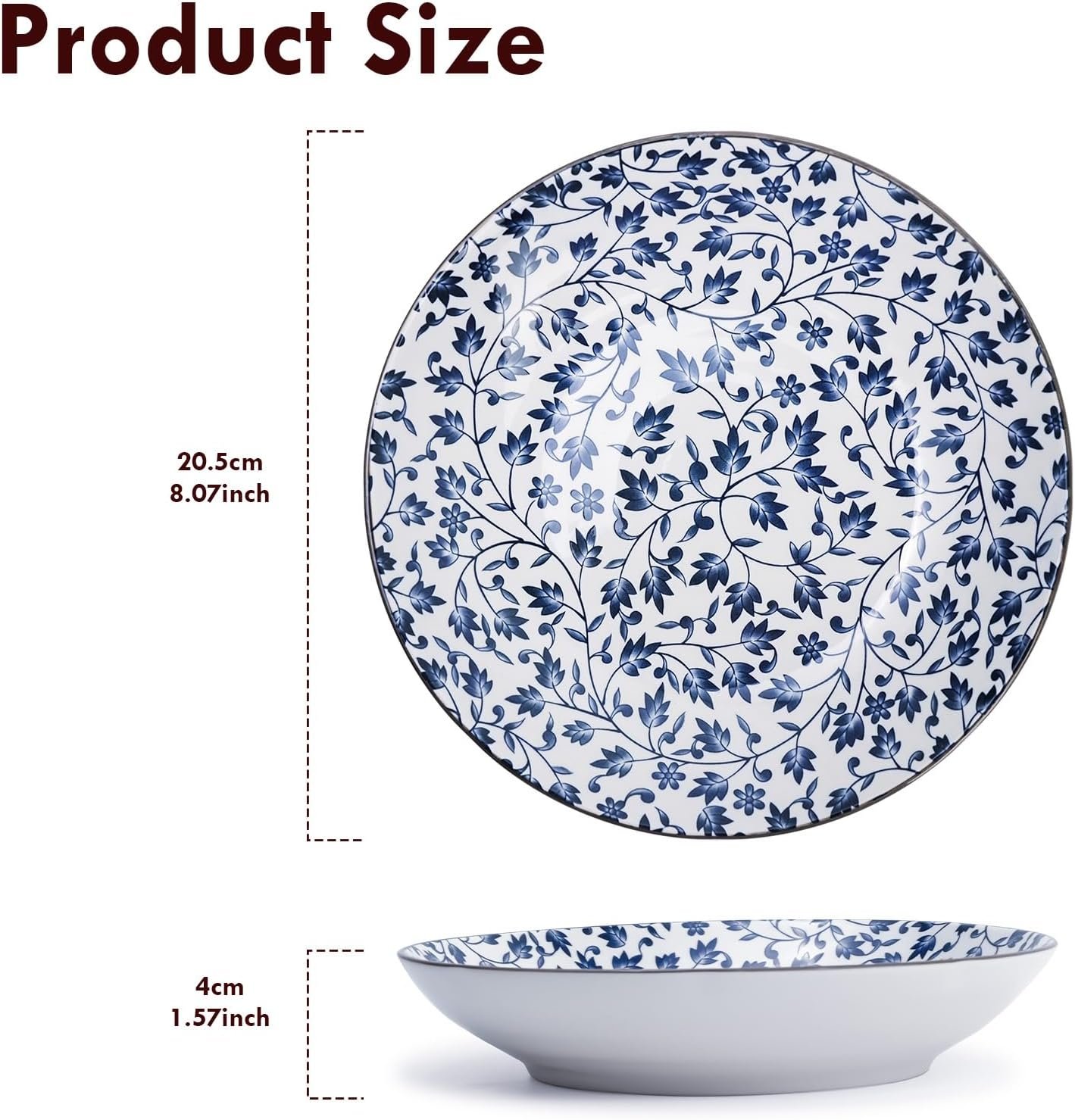 Ceramic Plates Set of 2 – 8-Inch Porcelain Dinner Plates for Kitchen, Microwave, Oven & Dishwasher Safe, 4 Unique Patterns - Image 2