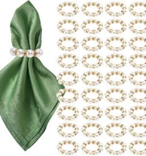 100 Pcs Gold Napkin Rings Bulk, Pearl Napkin Rings