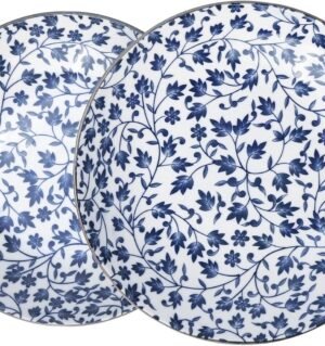 Ceramic Plates Set of 2 – 8-Inch Porcelain Dinner Plates for Kitchen, Microwave, Oven & Dishwasher Safe, 4 Unique Patterns