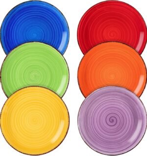 Muticolor Salad Plate Set of 6, 7.5 Inch Ceramic Dessert Plate, Dishwasher and Microwave Safe