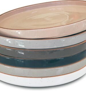Ceramic Flat Plates Set of 6-8 in - The Dessert, Salad, Appetizer, Small Lunch, etc Plate. Microwave, Oven, and Dishwasher Safe, Scratch Resistant. Kitchen Porcelain Dish - Neutrals