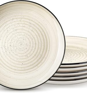 Dinner Plates Set of 6, 10.5 Inch Dish Set, Beige Ceramic Plates, Microwave & Dishwasher Safe