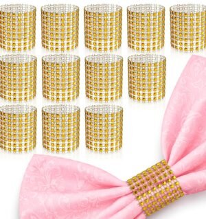 100 Pcs Gold Napkin Rings Bulk Set, Rhinestone Holders for Weddings