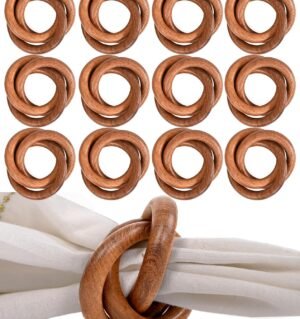 12 Pcs Mango Wood Napkin Rings, Brown